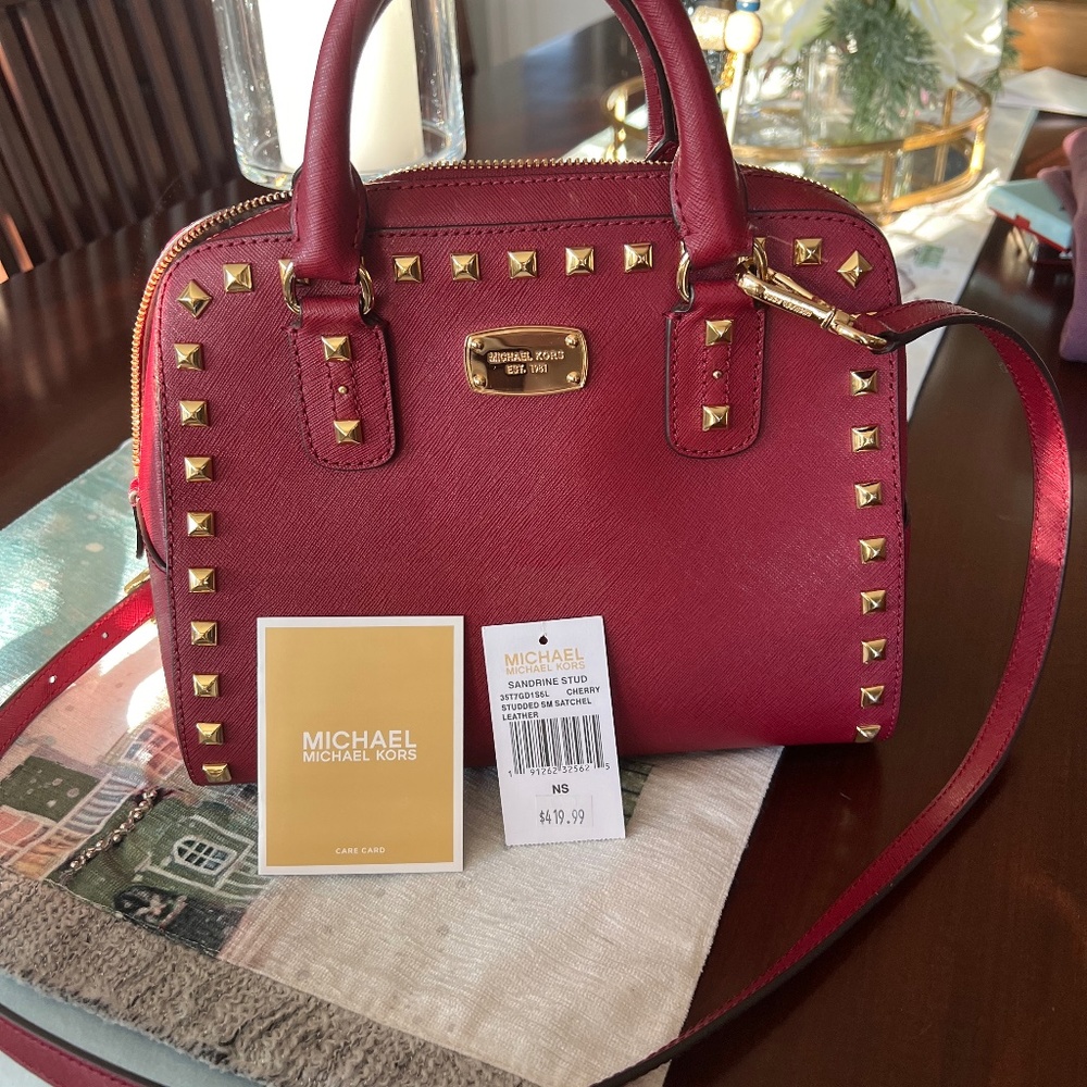 Michael Kors Leather Sandrine Studded Satchel Crossbody~EUC~